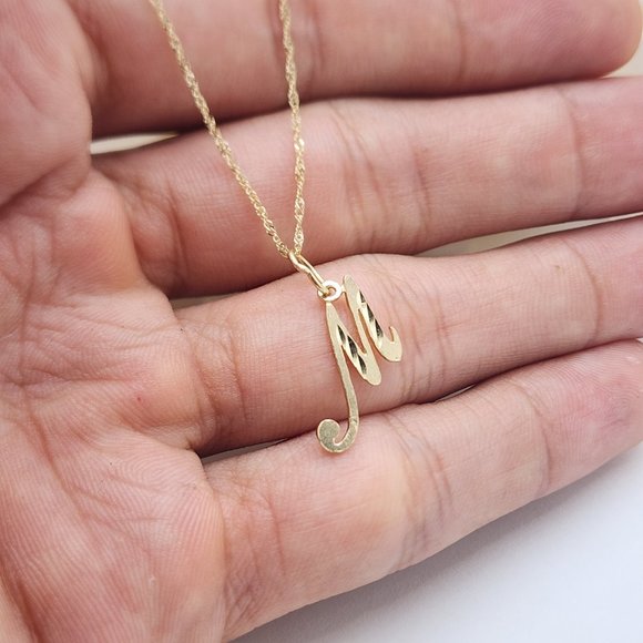 Solid 14k Dainty cursive initial necklace - Letter M - Picture 3 of 4